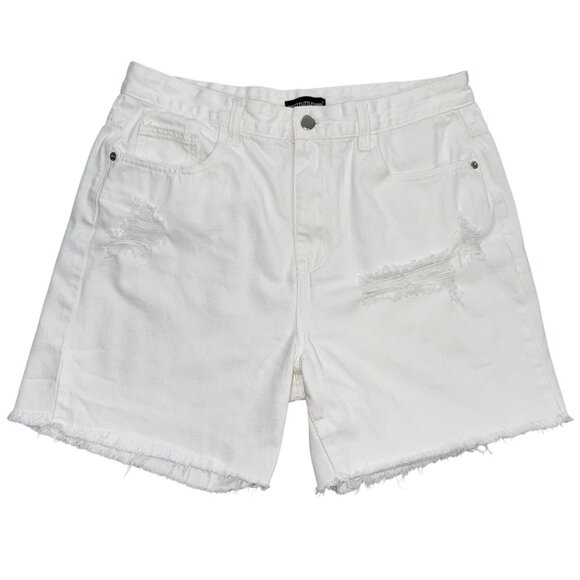 PrettyLittleThing Pants - PrettyLittleThing Shorts Womens 31x5 White High Rise Distressed Cut Off Denim